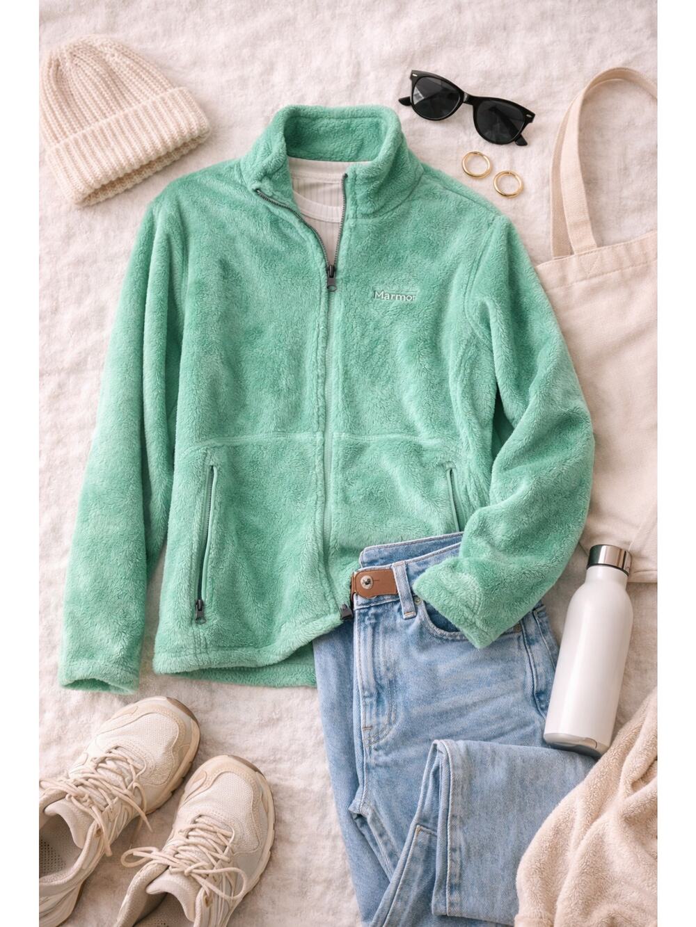 Marmot Women’s Full Zip Fleece Jacket Cozy Gorpcore Outdoor Mint Green Size L